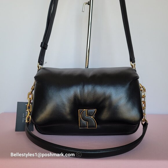 KATE SPADE Dakota Puffy Smooth Leather Convertible Crossbody Bag- Black🎈$248